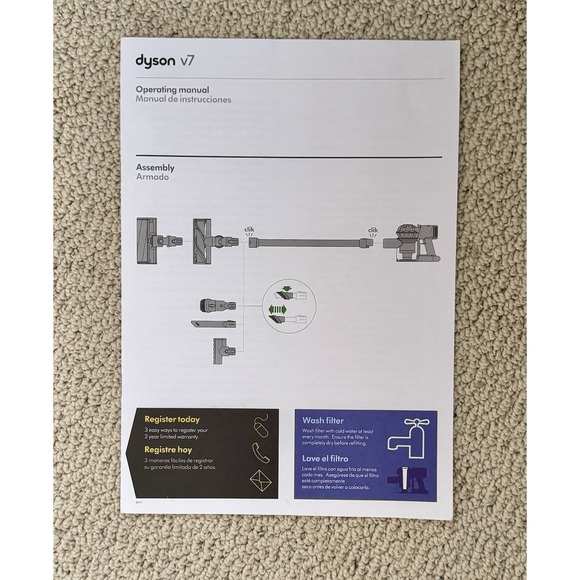 Manual Other - Dyson V7 Operating Paper Manual Gives Assembly Steps & Maintenance Instructions